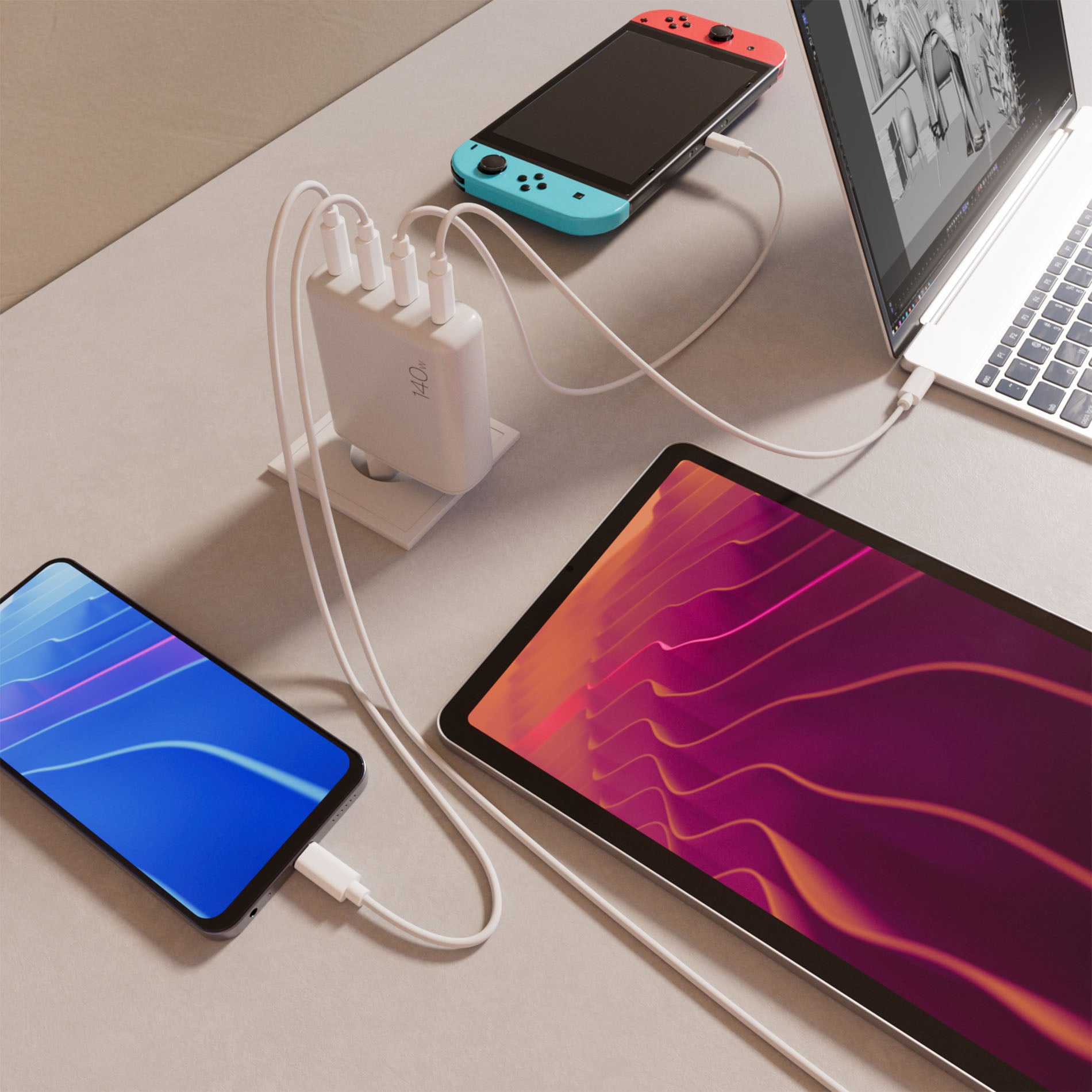 Caricabatterie da parete MiniPro 140W tecnologia GAN: 4 porte USB-C